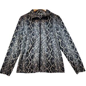 Laura Ashley Women's Sparkly Full Zip Blazer Size M Blue White Snake